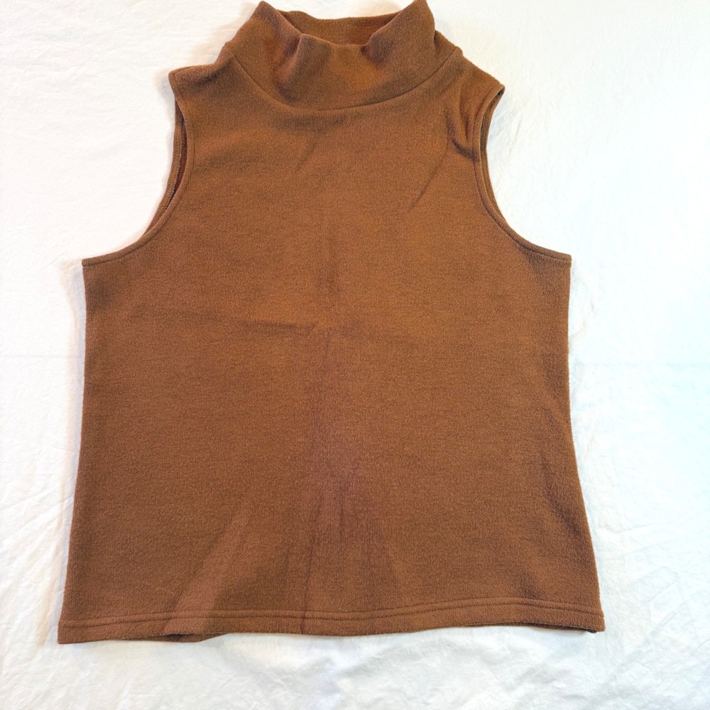 Drew Womens Rust Brown‎ Sleeveless Mock Neck Knit Top Size M Made in USA